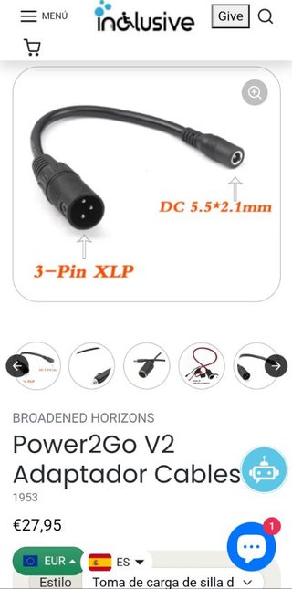 ADAPT. CARGA MOTO POWER2GO VS 3 PIN XLR A DC 5.5