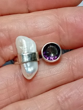 Anillo Plata Ley Perla y topacio místico
