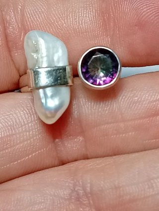 Anillo Plata Ley Perla y topacio místico