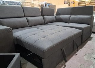 Sofá chaise longue con 3 pufs y cabeceros reclinab