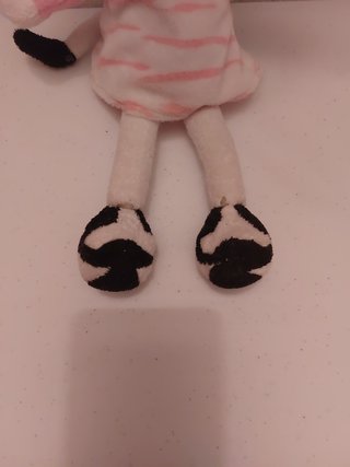 Peluche gata blanca rayas rosas