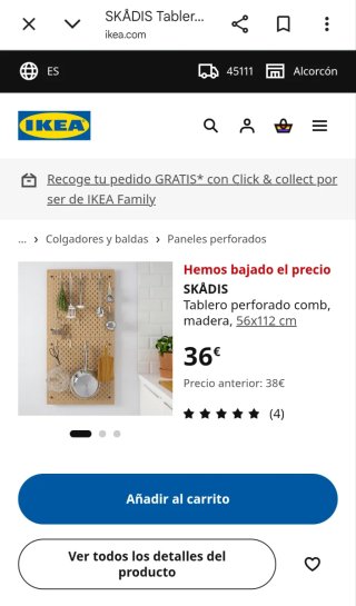 Tablero perforado para organizar tus cosas de Ikea