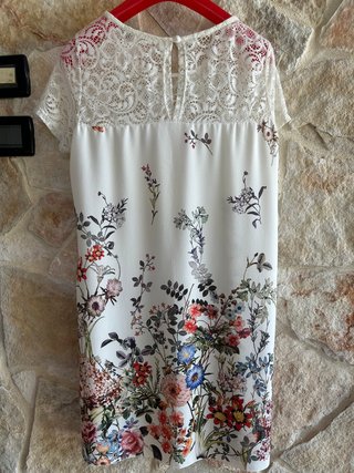 Abito bianco con pizzo e fiori - Taglia unica