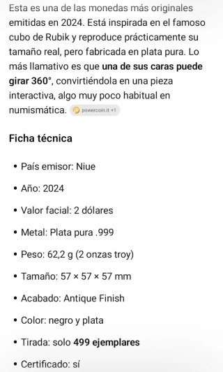 Moneda 2 oz Plata Cubo Rubik
