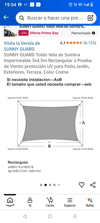 Toldo Vela Sombra 3x5m Beige