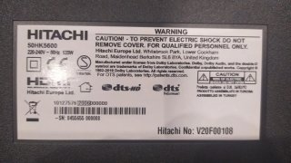 Televisión Smart TV Hitachi 55 Negra. Averiada