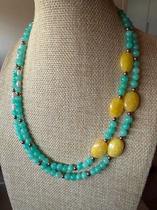 Collana doppio filo in crisoprasio, giada e perle
