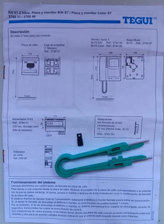 Kit Videoportero Tegui V1 2 Hilos B/N S7