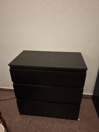 Cómoda negra de madera 3 cajones 70x40x70