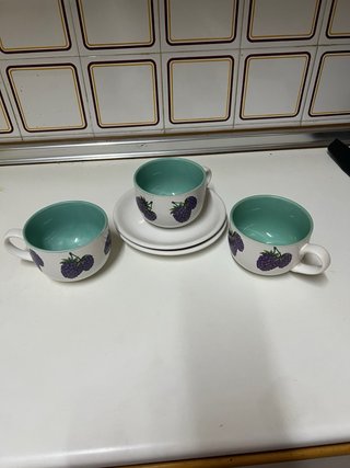 Juego 3 tazas porcelana desayuno moras