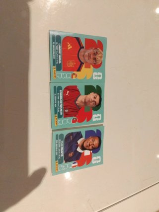Pack cromos Lamine, Cristiano y Mbappé