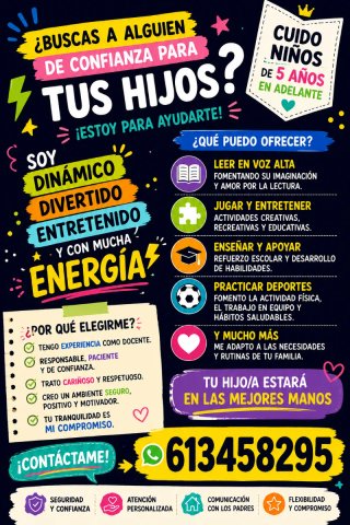 Cuido chicos de 5 a los en adelante, soy creativo