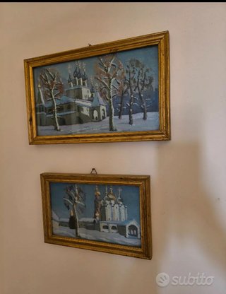 Coppia quadri con scene invernali