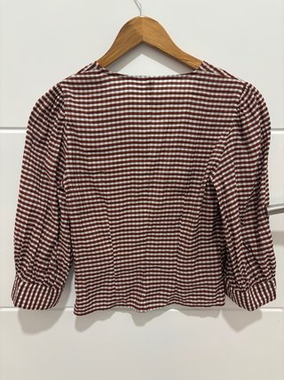 Blusa Mango Cuadros Marrón y Blanco Talla S