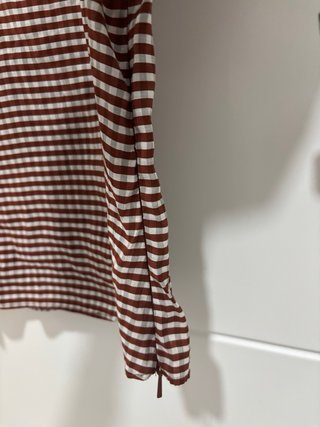 Blusa Mango Cuadros Marrón y Blanco Talla S
