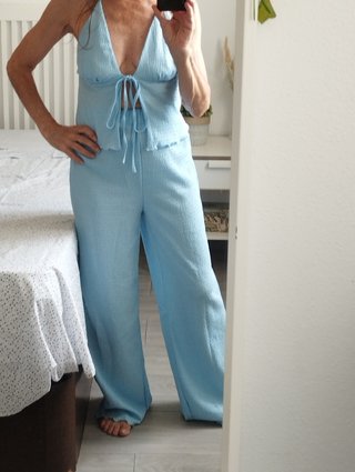 Conjunto top y pantalón azul t xs de shein