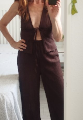 Conjunto Shein Top y Pantalón Marrón Talla XS