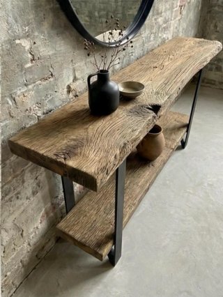 Consolle industriale legno e ferro fatta a mano