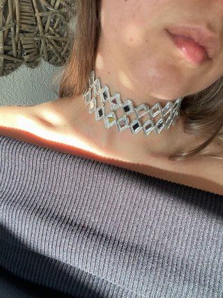 Collar choker rombos espejos plateado