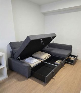 Sofá Cama Gris + Mesa Centro Blanca