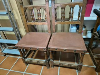 Pareja Sillas Antiguas Madera Cuero
