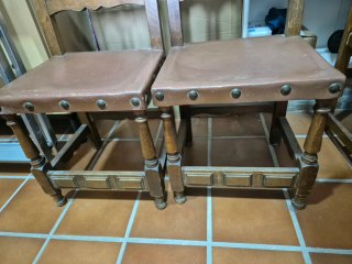 Pareja Sillas Antiguas Madera Cuero