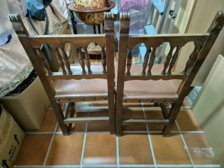 Pareja Sillas Antiguas Madera Cuero