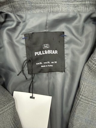 Chaqueta de traje gris cuadros Pull&Bear