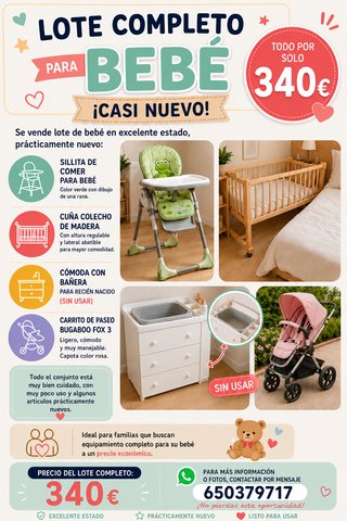Lote Bebé Casi Nuevo: Cuna, Silla, Cochecito