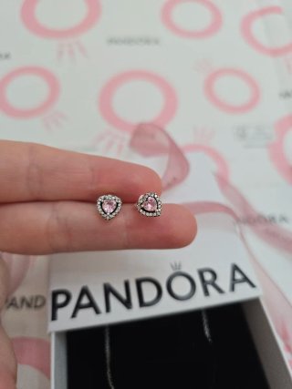 Conjunto Pandora Corazón Rosa y Plata