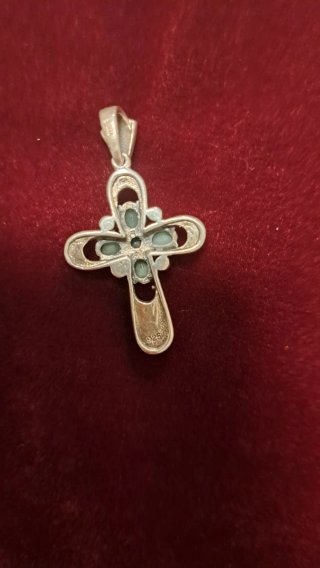 Colgante Cruz Plata Piedras Azules