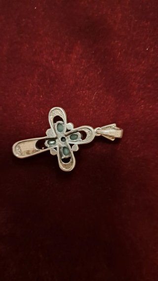 Colgante Cruz Plata Piedras Azules