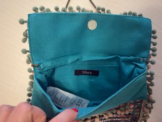 Bolso Clutch Fiesta Pompones Turquesa