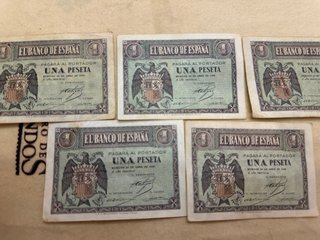 5 Billetes El Banco de España 1 Peseta