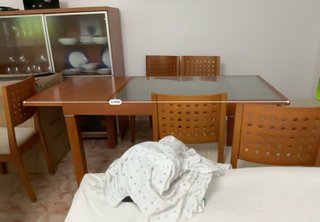 Mesa Comedor Cristal y Madera + 6 Sillas