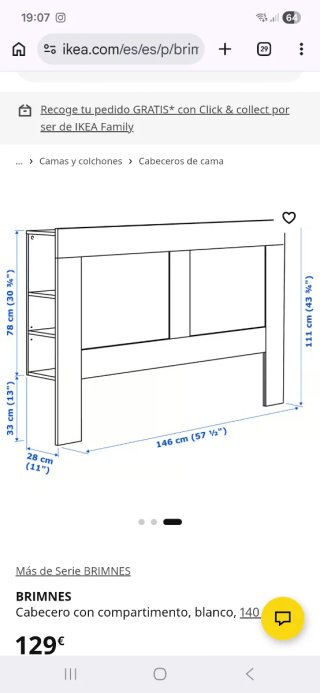 Cabecero Cama Blanco 135cm
