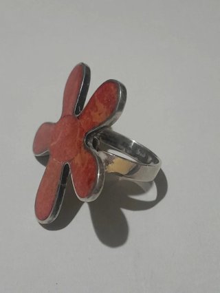 Anillo ajustable acero y piedra natural roja