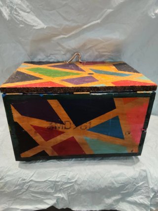 Caja decorativa madera artesanal multicolor