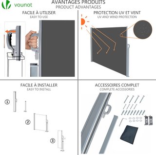 VOUNOT Toldo Lateral Retráctil Protección Solar