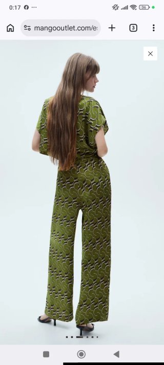 Mono pantalón largo satinado verde Mango T. "S"