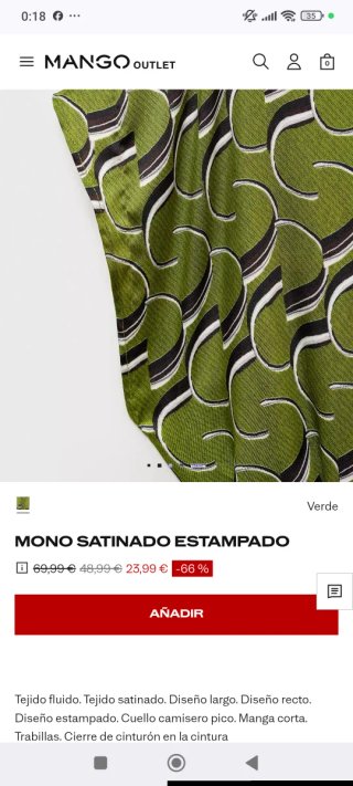 Mono pantalón largo satinado verde Mango T. "S"