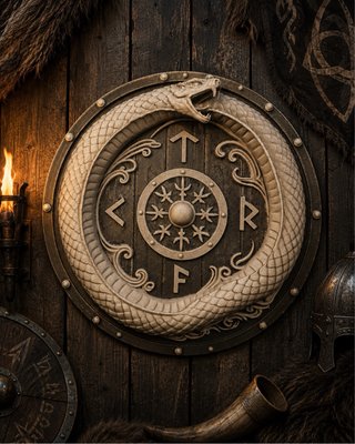 Escudo Vikingo Jörmungandr Beige/Dorado