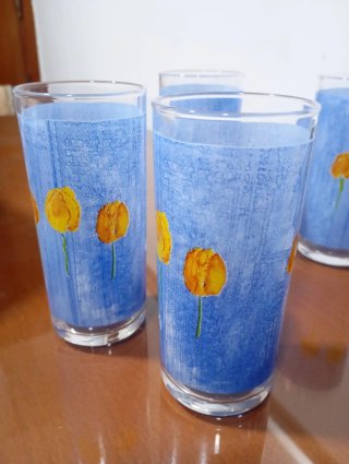 Juego 6 Vasos Florales Azules
