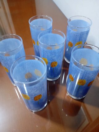 Juego 6 Vasos Florales Azules