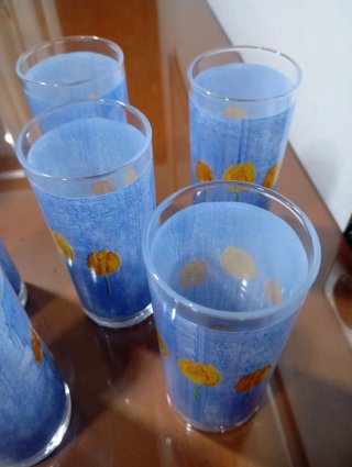 Juego 6 Vasos Florales Azules