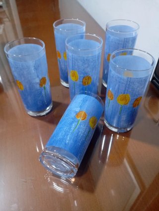 Juego 6 Vasos Florales Azules