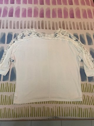 Maglietta bianca donna con pizzo e strass