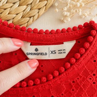 Blusa Springfield Volantes Bordada Roja Talla XS/S