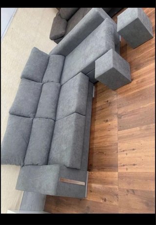 Sofá modular gris y marrón