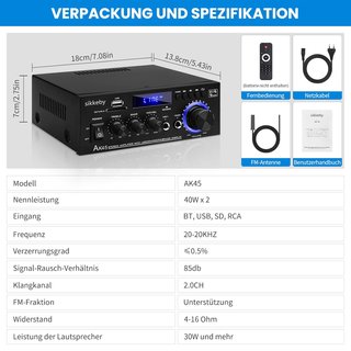 SIKKEBY HiFi Amplificador AK45 Bluetooth FM